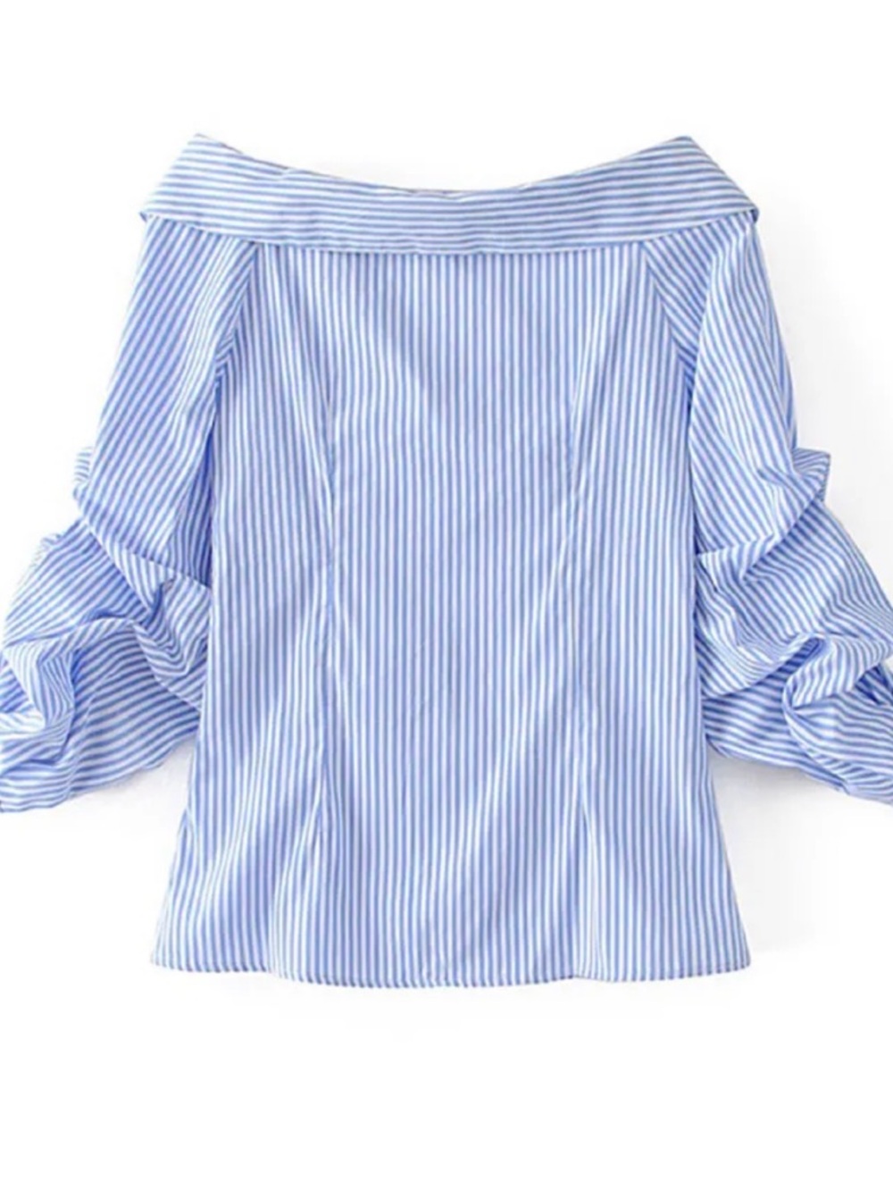 SHEIN Blue and White Stripe Off-Shoulder Button-Down Top - Picture 2 of 3